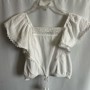 Rare Editions White Lace Trimmed Girls eyelet crop Top.  Size 16